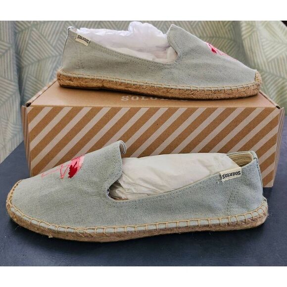 Soludos New In Box Flamingo Embroidered Chambray embroidered Smoking Sli… - Picture 2 of 7